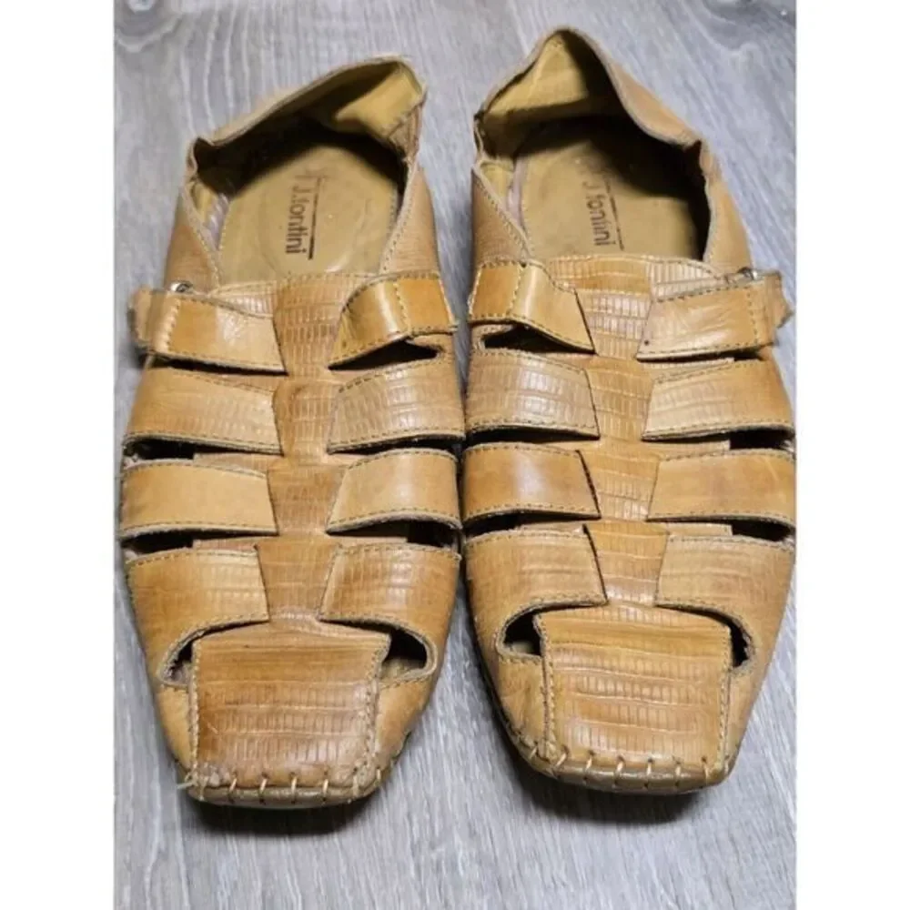J. Fontini Men's Handmade Brown Leather Fisherman Closed Toe‎ Sandals Size 9.5